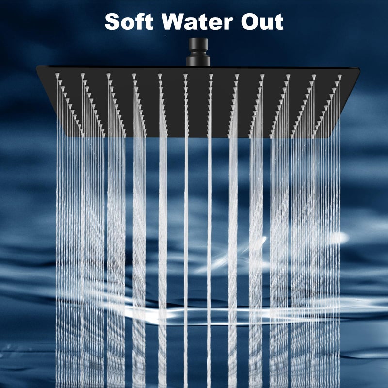 Midanya Rain Shower Head, Stainless Steel Large Rainfall Shower Head High Pressure, Bathroom Waterfall Square Showerhead, Ceiling or Wall Mount, Matte Black 12 Inch - Image 2